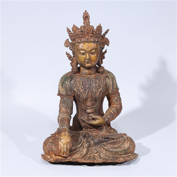 Appraisal: Sino-Tibetan gilt bronze Buddha statue large losses to gilt H