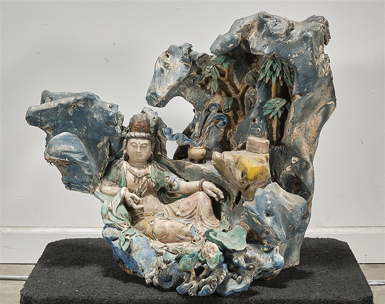 Appraisal: Chinese plaster and painted wood sculpture of Guanyin x x