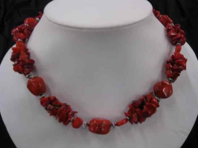 Appraisal: Red Coral Sterling Necklace rich color '' long