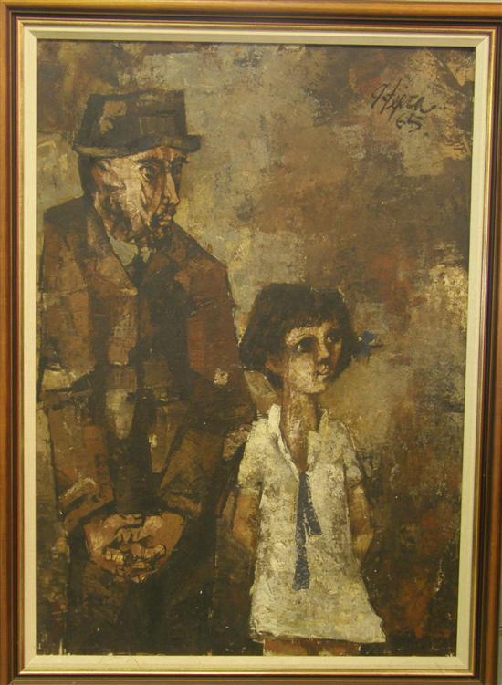 Appraisal: Twentieth century continental school man and child oil on canvas