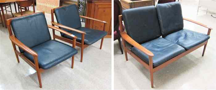 Appraisal: THREE-PIECE MID-CENTURY MODERN TEAK SEATING FURNITURE SEAT Mobelfrabrik Denmark c