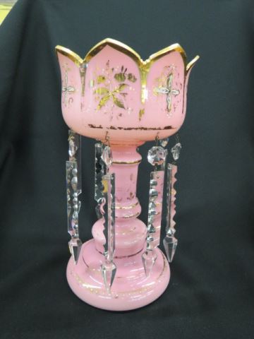 Appraisal: Victorian Pink Cased Glass Mantle Luster clear cut crystal prisms