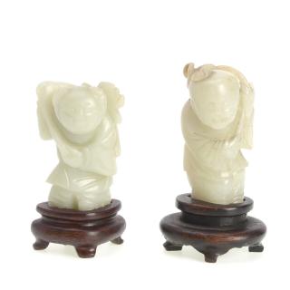 Appraisal: Chinese pale celadon jade carving of a boy Chinese pale