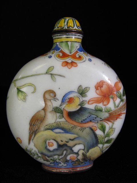 Appraisal: Chinese Beijing enamel snuff bottle of flowers and birds Character