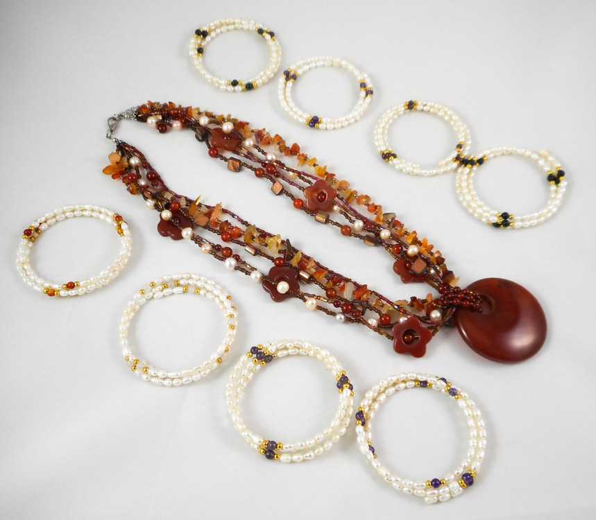 Appraisal: NINE ARTICLES OF PEARL AND GEMSTONE JEWELRY including a inch