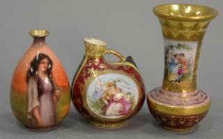 Appraisal: Three porcelain cabinet vases including Luscian ware portrait miniature vase