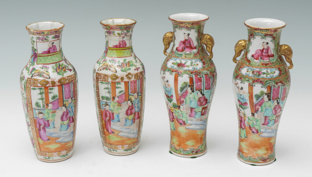 Appraisal: CHINESE ROSE MEDALLION VASES matched pairs each with typical genre