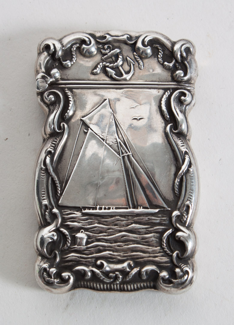 Appraisal: Sterling silver match safe with nautical theme no maker ozt