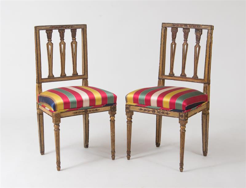 Appraisal: Pair of Italian Neoclassical Carved and Painted Side Chairs x