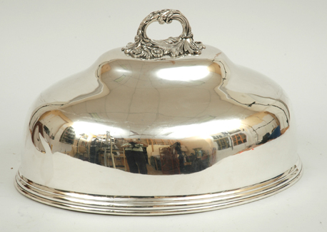 Appraisal: A SILVER PLATE MEAT COVER Campana with central monogram cm