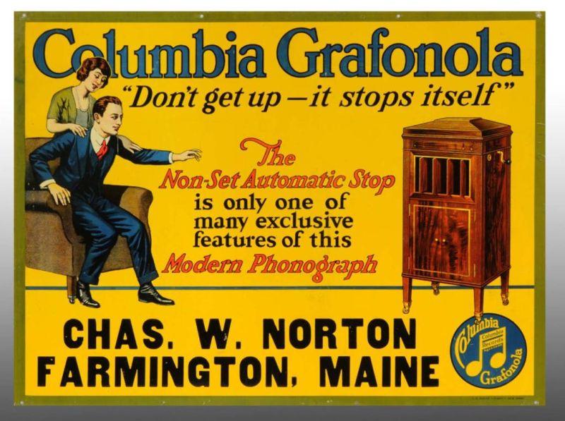 Appraisal: Tin Columbia Grafonola Sign Description s to s Wonderful color