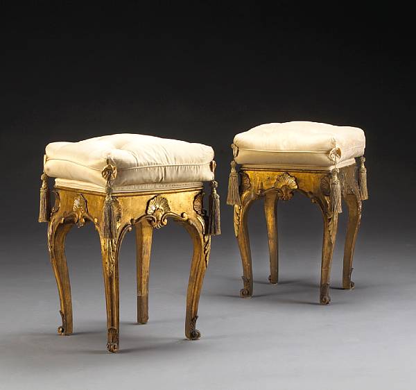 Appraisal: A pair of Louis XV style giltwood tabourets late th