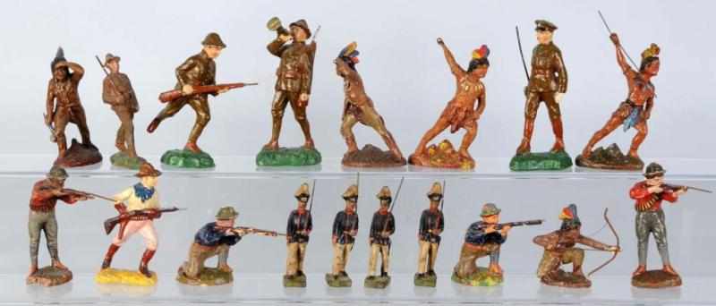 Appraisal: Lot of Elastolin Trico Toy Soldiers Indians Description German and