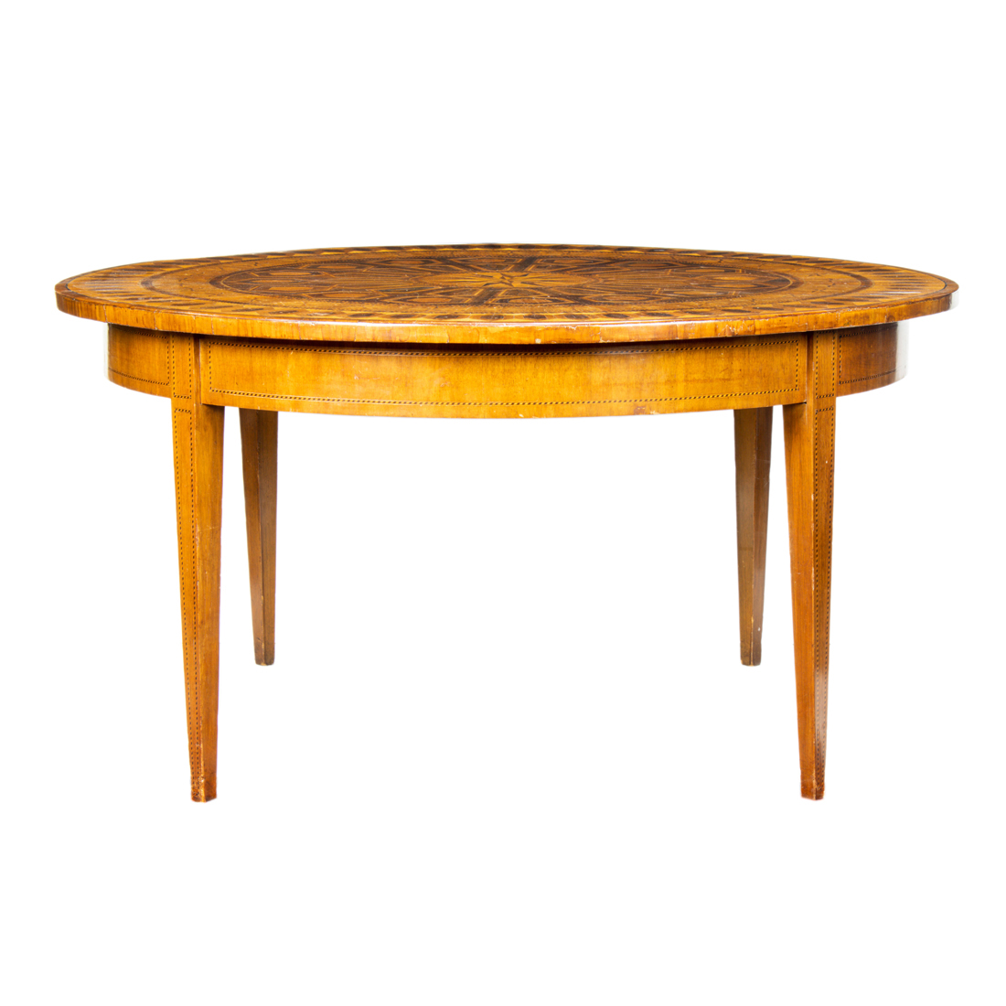 Appraisal: AN ITALIAN NEOCLASSICAL WALNUT MARQUETRY AND PARQUETRY DECORATED DINING TABLE