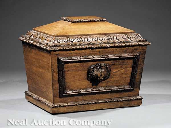 Appraisal: A Good William IV Carved Oak Sarcophagus-Form Cellarette mid- th