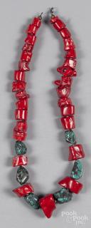 Appraisal: Southwestern Native American heavy coral and turquoise beaded necklace l