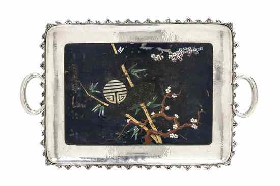 Appraisal: An Austro-Hungarian Silver Mounted Chinese Lacquered Tray of rectangular handled