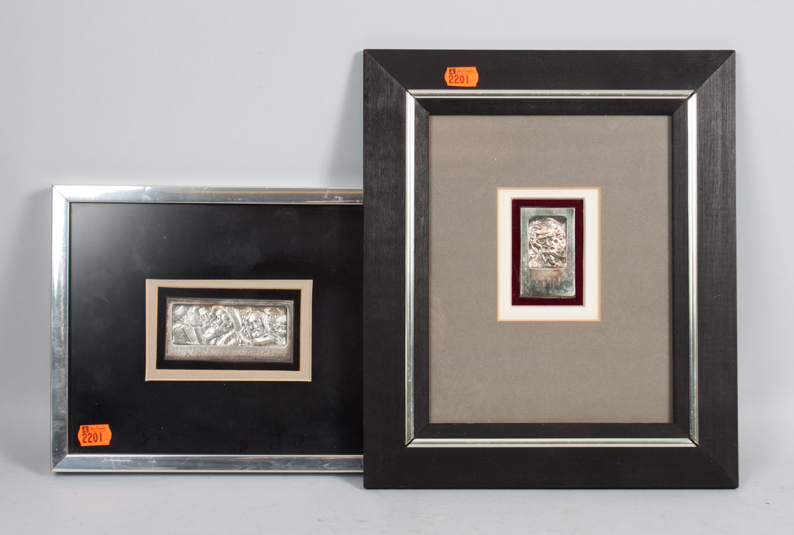 Appraisal: Two Boris Schatz silver relief plaques framed Boris Schatz Russian