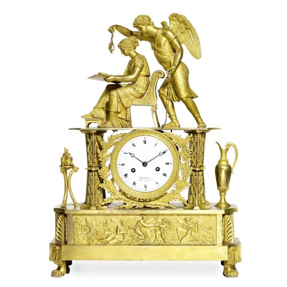 Appraisal: MANTLE CLOCK L'INSPIRATION Empire dial signed GENTILHOMME PALAIS ROYALE A