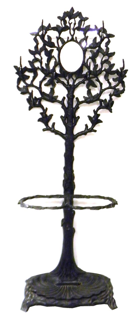 Appraisal: Hall tree ornate iron branch and tree form pierced small