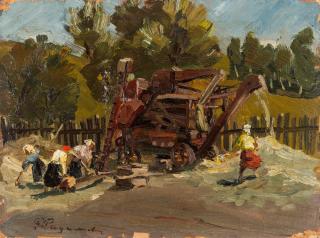 Appraisal: PAVEL ALEKSANDROVICH RADIMOV RUSSIAN - Kolkhoz oil on board x