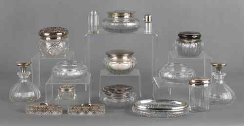 Appraisal: Collection of silver and glass dresser boxes