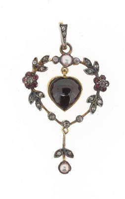 Appraisal: An Edwardian style pendant Set with rose cut diamonds rubies