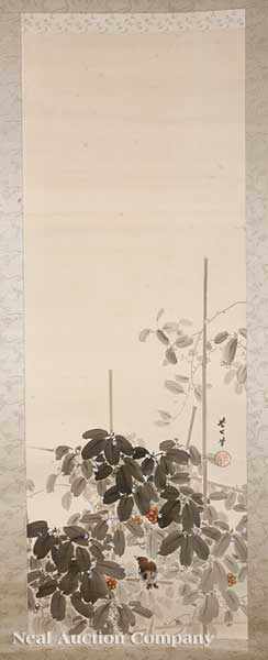 Appraisal: Japanese School th th c Bird on a Trellis ink