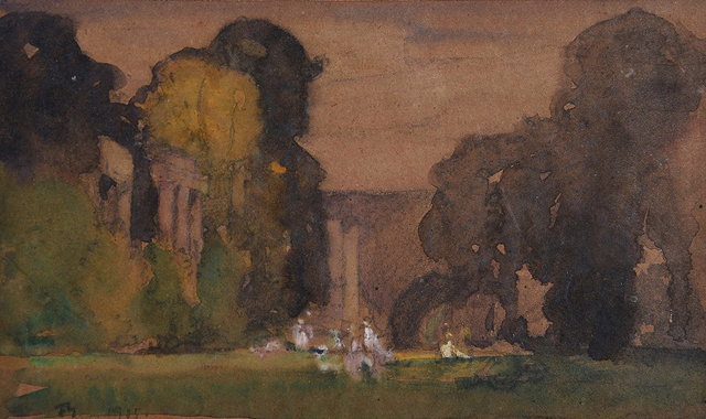 Appraisal: SIR FRANK BRANGWYN - Figures in the grounds of Stowe