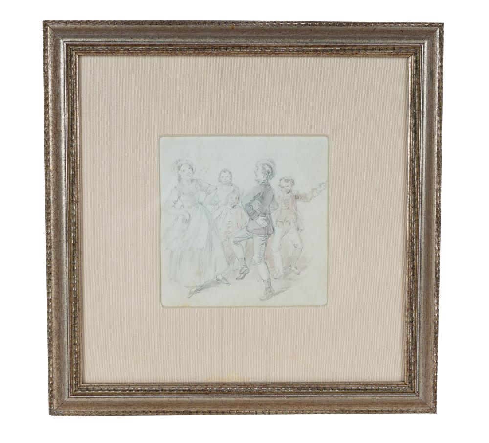 Appraisal: FRAMED DRAWING DANCING FIGURESpencil on paper unsigned x inches sight