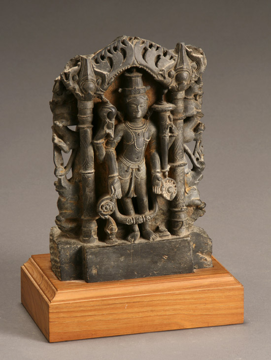 Appraisal: Eastern Indian Black Stone Relief Stele of Vishnu Pala Period