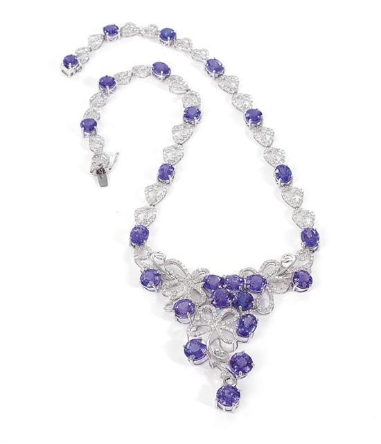 Appraisal: Tanzanite and diamond necklace ctw round and oval natural tanzanite