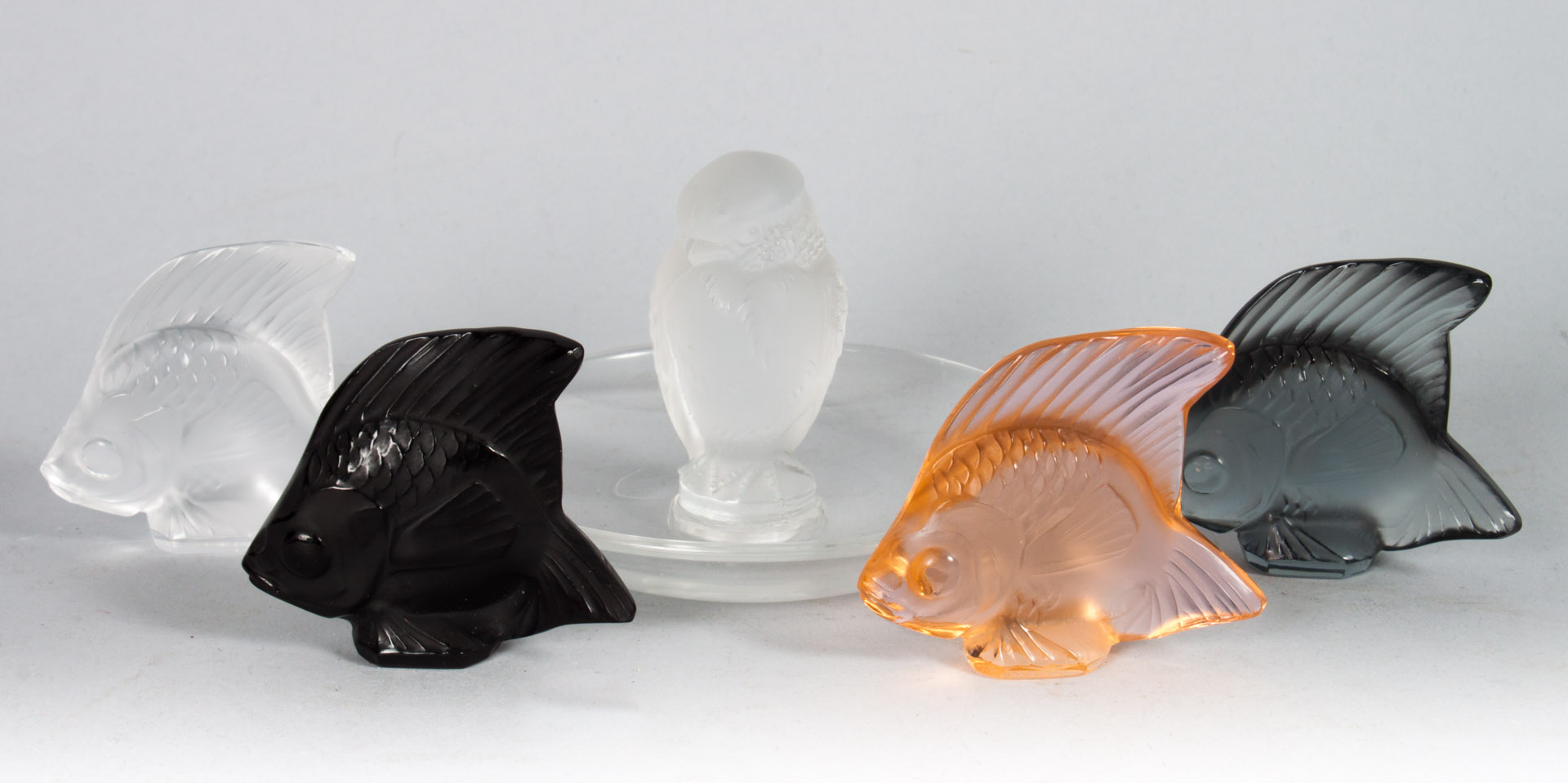 Appraisal: Four Lalique crystal angel fish figural pin dish four angel