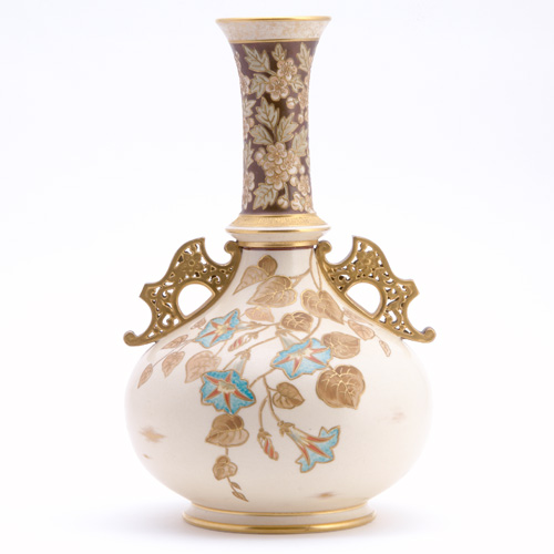 Appraisal: FAIENCE MANUFACTURING CO Bottle-shaped vase with pierced and gilded handles