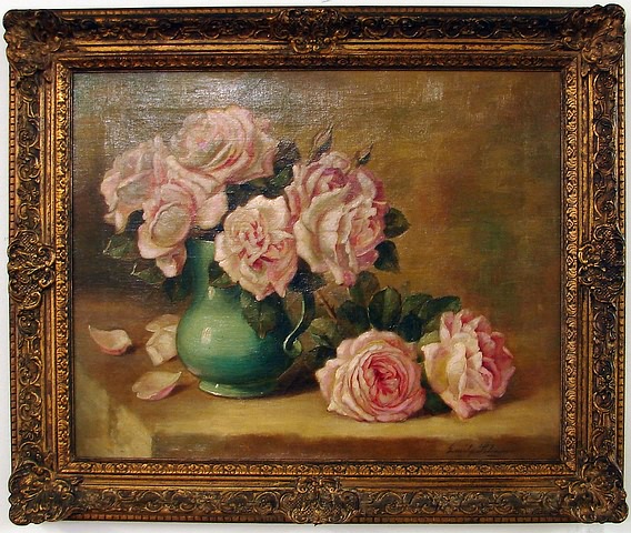 Appraisal: Roses floral still life oil on canvas x SLR Emily