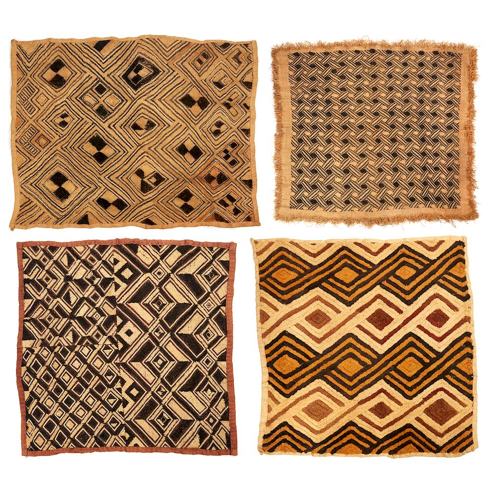 Appraisal: Four Kuba DRC Zaire Raffia Cloth Panels Four Kuba DRC