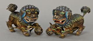 Appraisal: Pair of Chinese silver vermeil and enameled foo lions marked