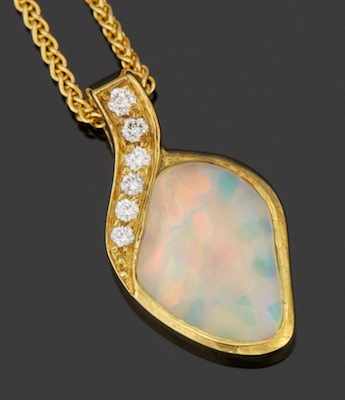 Appraisal: A Ladies' k Gold Opal and Diamond Necklace k yellow