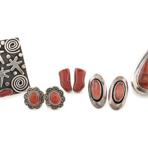 Appraisal: Navajo and Southwestern-style Silver Ring Pendant and Post Earrings set