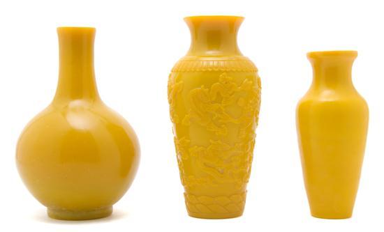 Appraisal: A Group of Three Chinese Yellow Glass Vases one of