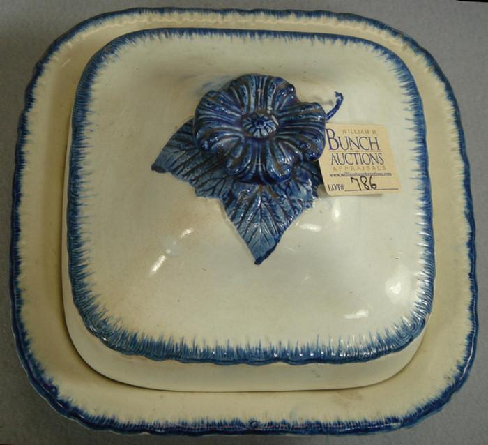 Appraisal: Leeds pearlware blue featheredge square covered dish small flakes on