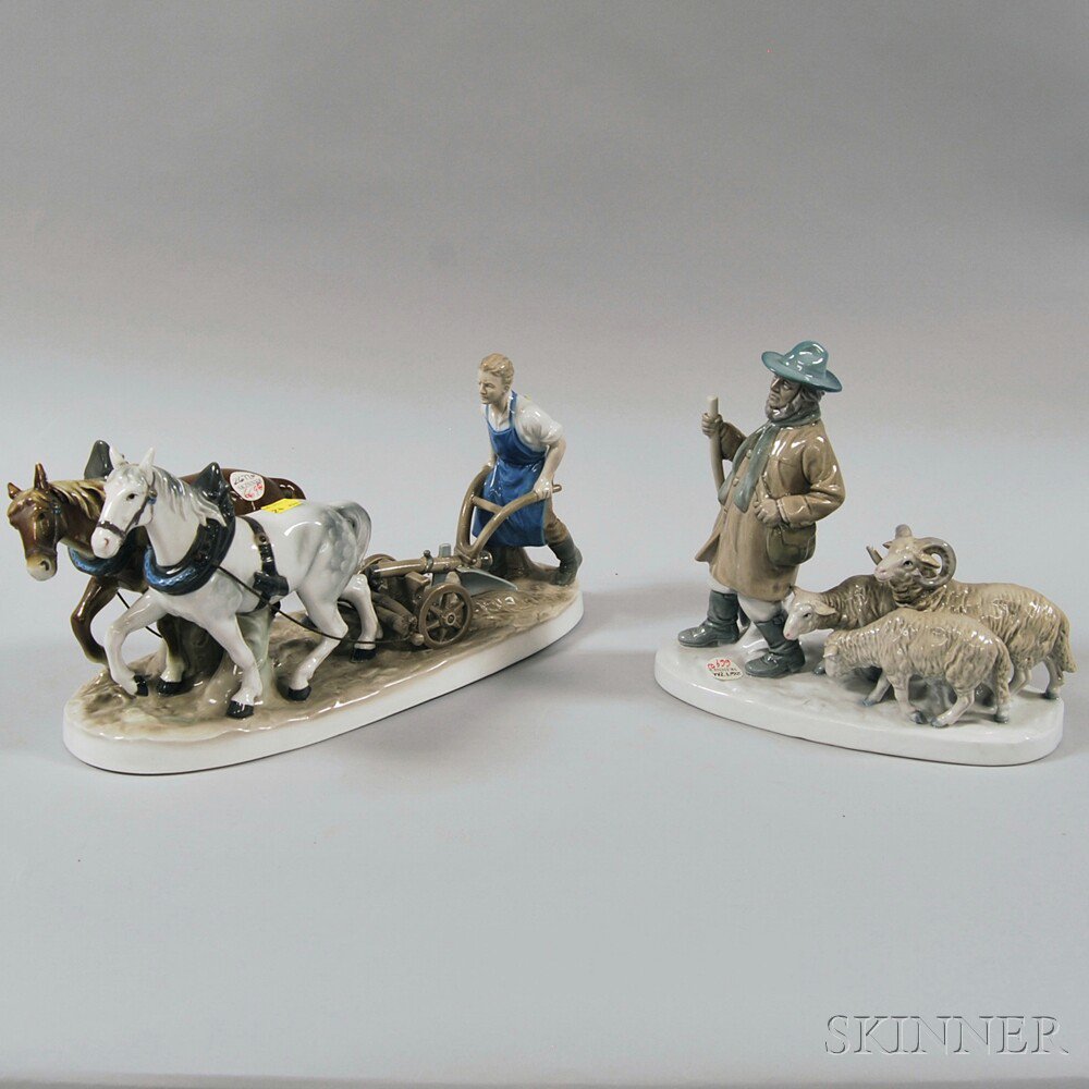 Appraisal: Two Continental Porcelain Figural Groups th century one depicting a