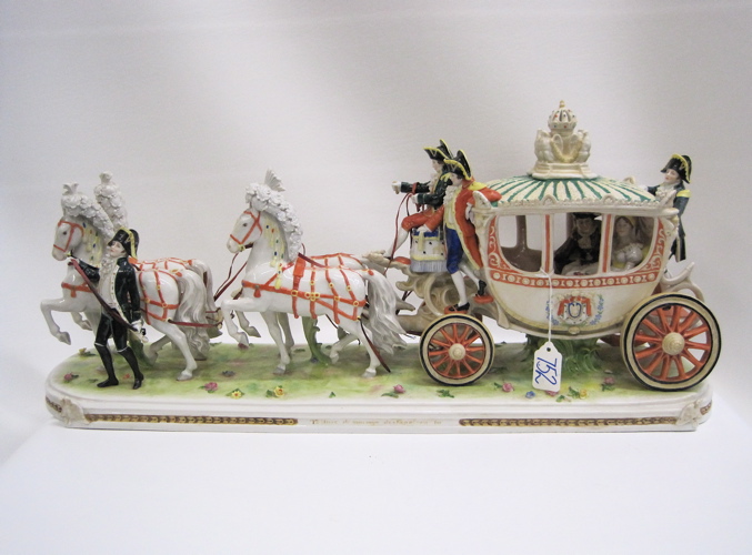 Appraisal: GERMAN PORCELAIN FIGURAL GROUP of a horse drawn carriage carrying