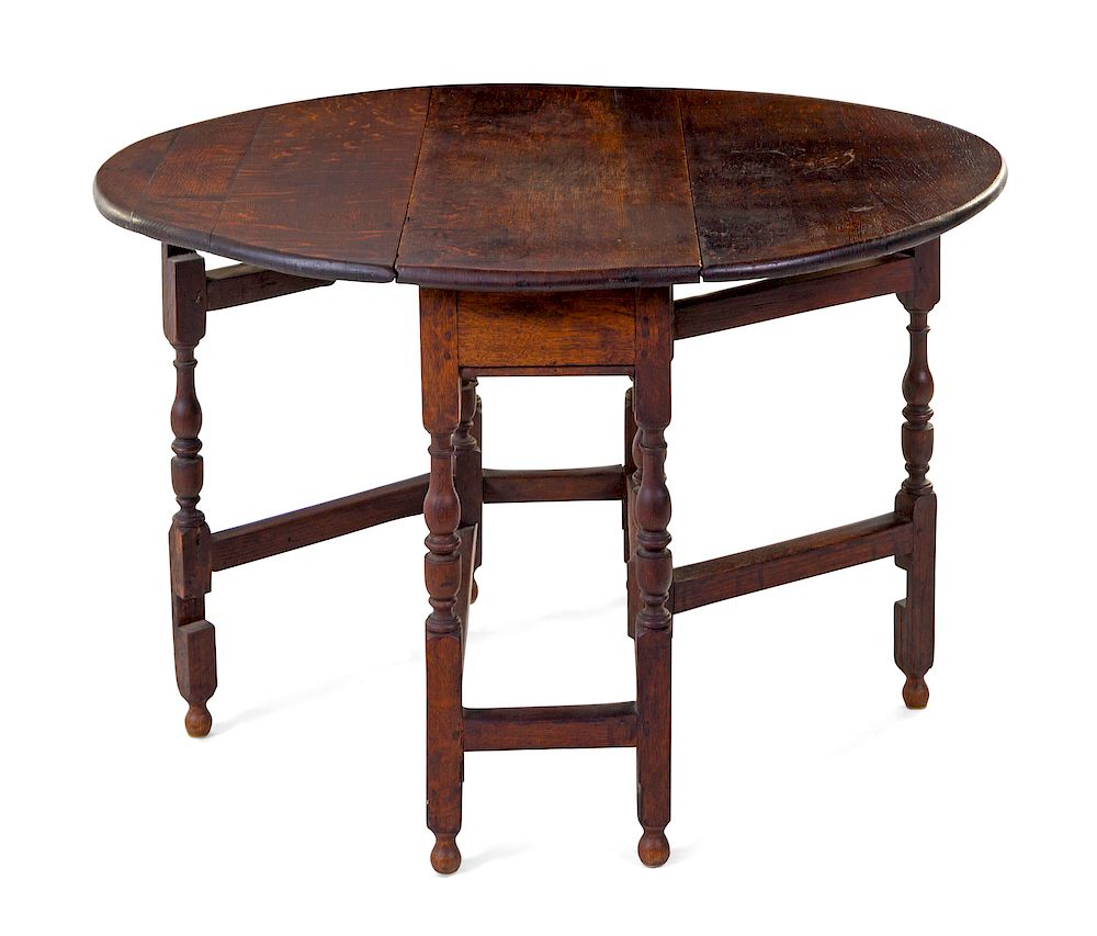 Appraisal: A William and Mary Oak Drop-Leaf Tavern Table A William