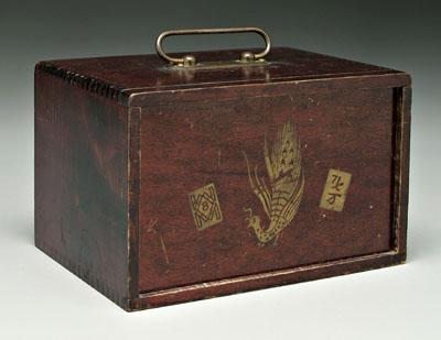 Appraisal: Mahjong set red-stained box with sliding lid and stenciled gold