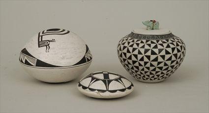 Appraisal: Three Acoma Pottery Seed Pots One signed Emma Lewis another