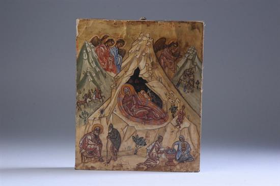 Appraisal: RUSSIAN ICON OF THE NATIVITY th century Surrounded by scenes