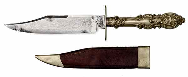 Appraisal: Bowie Knife by Manson '' clipped-point blade with etched panel