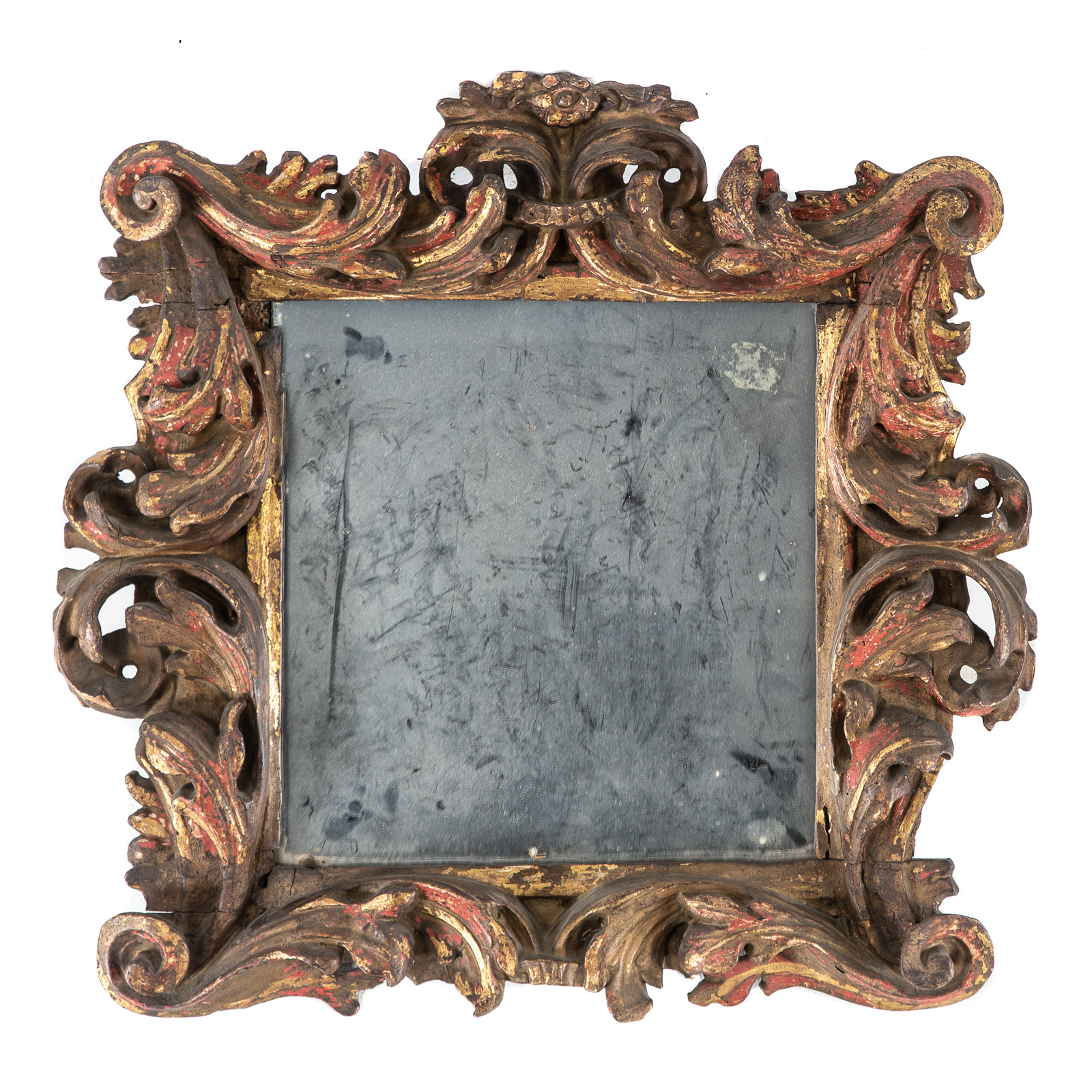 Appraisal: CONTINENTAL GILTWOOD MIRROR Probably Italian gilt polychrome decorations with carved