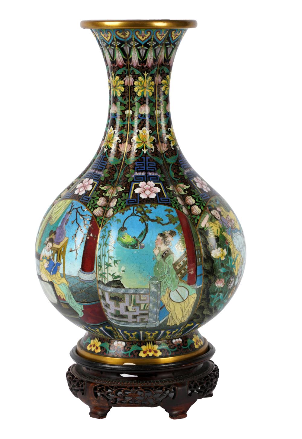 Appraisal: CHINESE CLOISONNE ENAMEL VASEthe six-lobed body decorated to each section